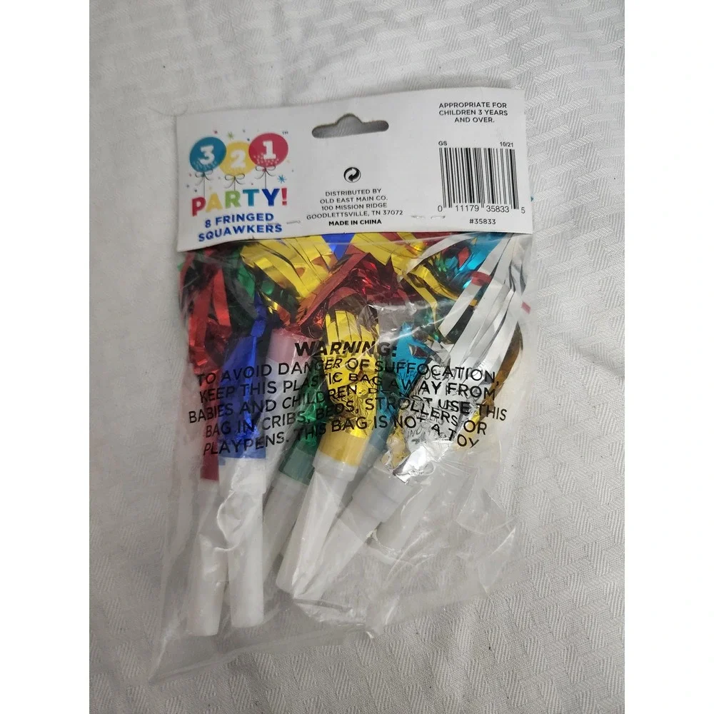 3 2 1 Party! Fringed Squawkers 8 Pack Metallic Foil Noisemakers Multi Color